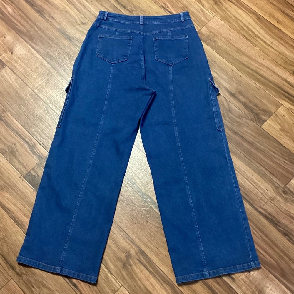 SugarLips Daze Denim Cargo Wide Leg Pants Mid-Blue Size Large - Picture 11 of 12
